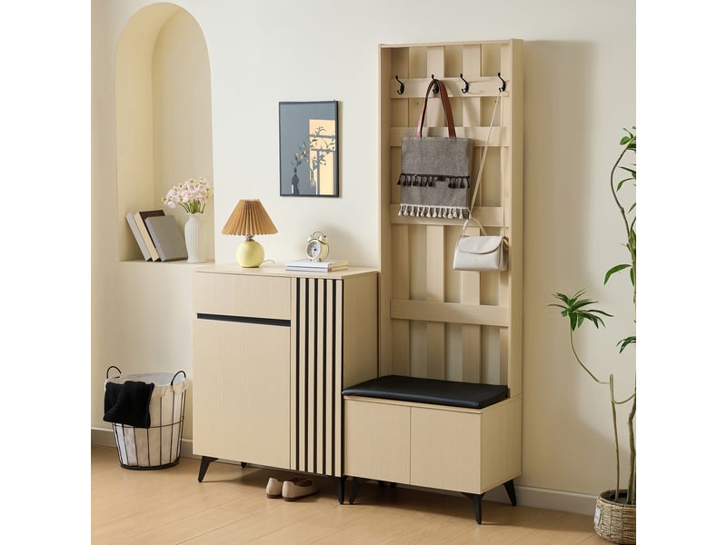  Portemanteau avec banc et rangement en mdf clair  - Conforama B