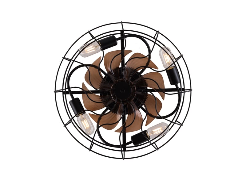  Ventilateur de plafond cage 19 avec lumière, moteur dc réversible 6 vitesses, noir et noyer foncé  - Conforama D