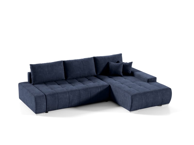  Canapé d'angle convertible velutti l velours aston bleu foncé, méridienne droite avec coffre  - Conforama A