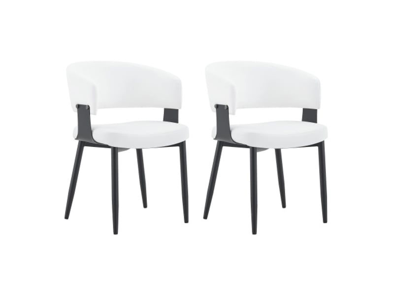  Chaises de salle à manger mid-century modern – lot de 2, fauteuils tonneau rétro en similicuir à dossier motif  - Conforama A