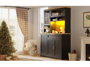 Buffet haut ulevr avec led, usb et application, 104 x 40 x 180 cm, mdf et métal, noir, armoire de rangement avec vitrine en verre