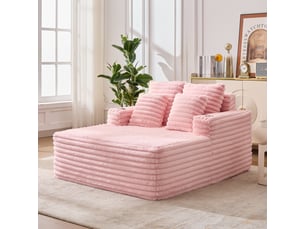 Fauteuil 2 places - 135x128x86 cm - lit convertible chaiselongue surdimensionnée avec porte-gobelets et velours - rose