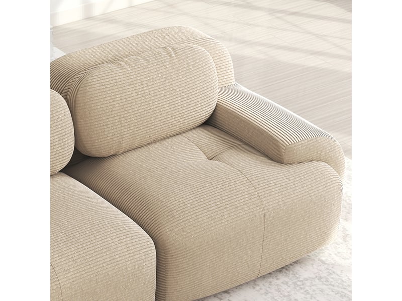  Canapé d'angle modulable 5 places en velours côtelé beige, sans montage, accoudoirs extra-larges  - Conforama D