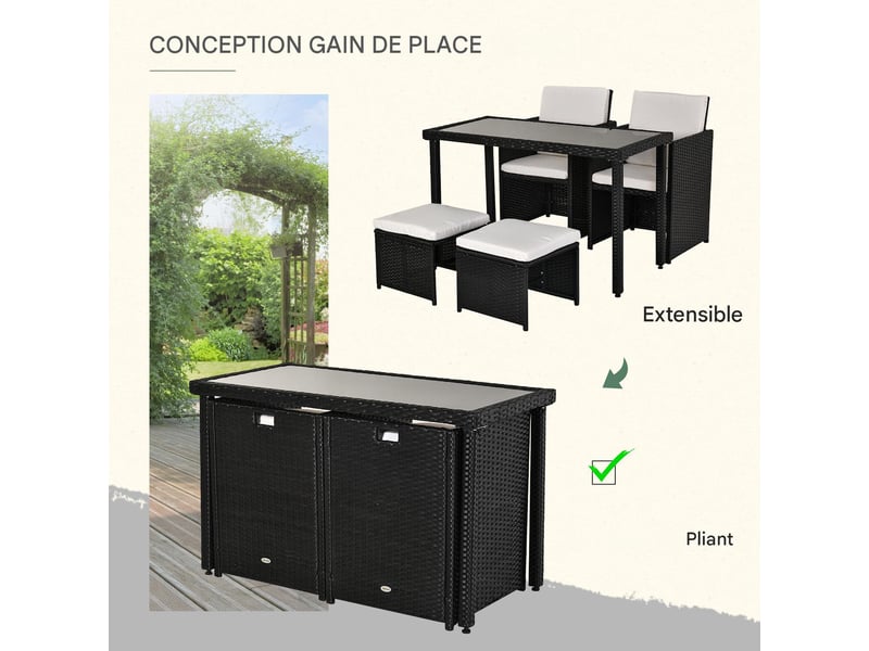  Salon de jardin 11 pièces en résine tressée avec coussins noir 120 x 60 x 75 cm  - Conforama E