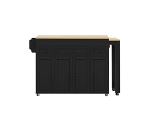 Îlot de cuisine sur roulettes avec plateau extensible 3 tiroirs noir et naturel