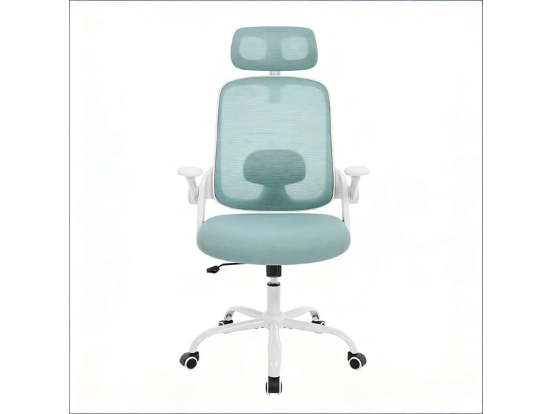 Chaise de bureau ergonomique - avec dossier inclinable, appui-tête réglable et accoudoirs 3d - en maille et métal bleu - Conforama A