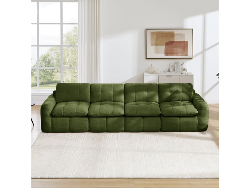  Canapé modulable 334x97x68 cm 4 places en chenille vert  - Conforama B