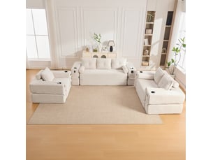 Canapé droit compressé convertible <strong>DESVIAE</strong> <strong></strong> 3 places Velours côtelé beige