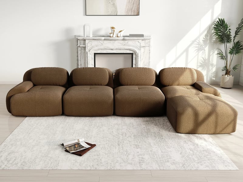 Canapé d'angle modulaire,4 places,avec rembourrage en mousse haute résilience, velours ,388x178x 70 cm, marron - Conforama B