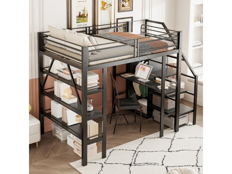  Lit mezzanine 140x200 cm coloris noir métal lit enfant noir - Conforama E