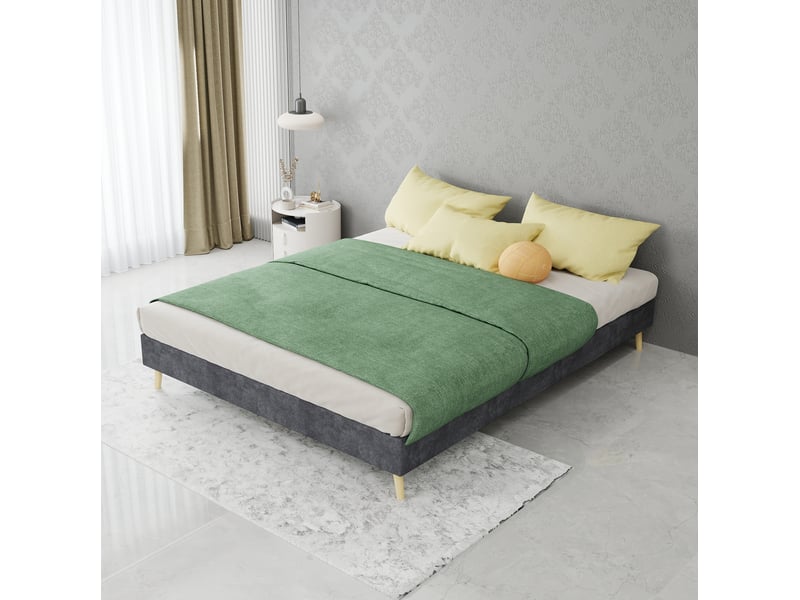 Cadre de lit 140x200 cm gris en tissu avec sommier à lattes - Conforama B