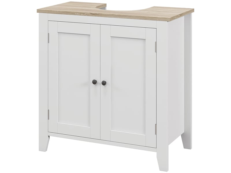  Meuble sous évier, placard bas à 2 portes et étagère réglable, style moderne, 60 x 30 x 60 cm, blanc  - Conforama B