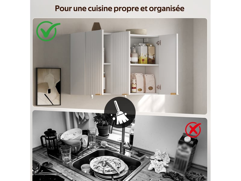  Meuble de cuisine mural 90x29x60 cm à 3 portes blanc  - Conforama E