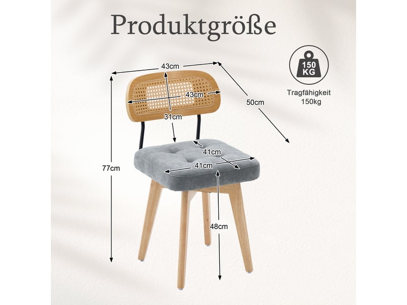 Chaise pivotante 360° lot de 2, chaises de cuisine style mid-century moderne, dossier tressé et assise rembourrée gris chenille - Conforama C