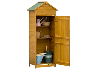 Meuble de rangement de jardin avec 2 portes, 2 étagères et toit étanche, en bois naturel, 79 × 49 × 191,5 cm