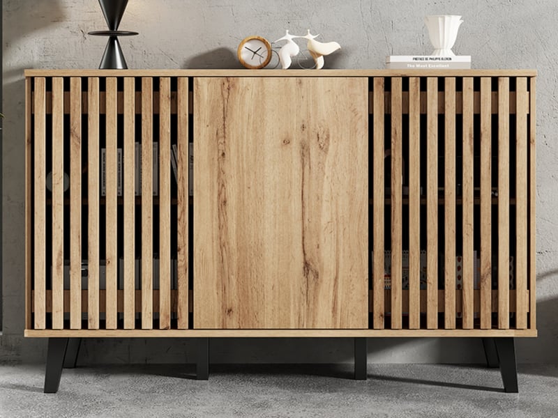  Buffet pour salle à manger, 3 portes, 6 compartiments de rangement, table d'appoint pour salon, armoire d'entrée, finition bois  - Conforama B