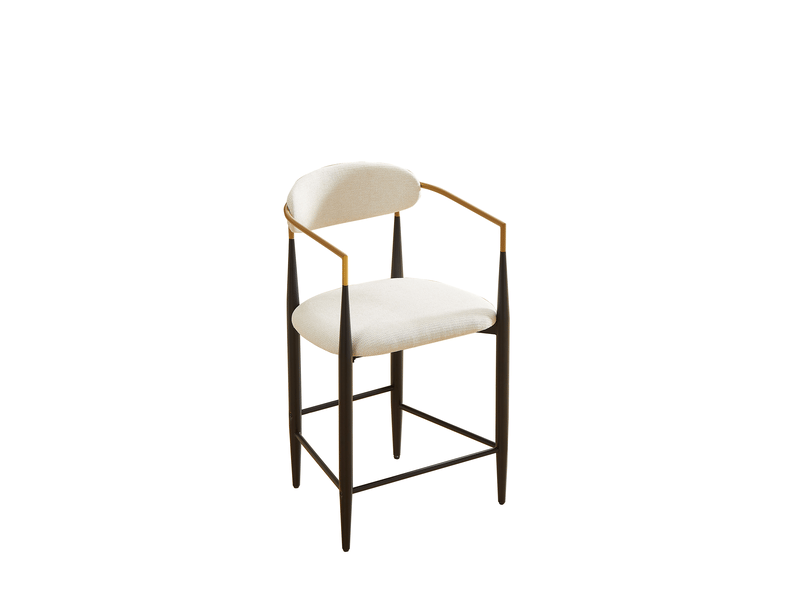  Lot de 2 tabourets de bar,avec accoudoirs,tissu,beige et piètement métal noir et doré  - Conforama D