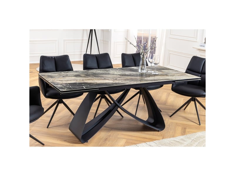 Table de salle à manger zarel – extensible 180 à 260 cm – céramique et verre trempé – aspect marbre gris taupe  - Conforama B