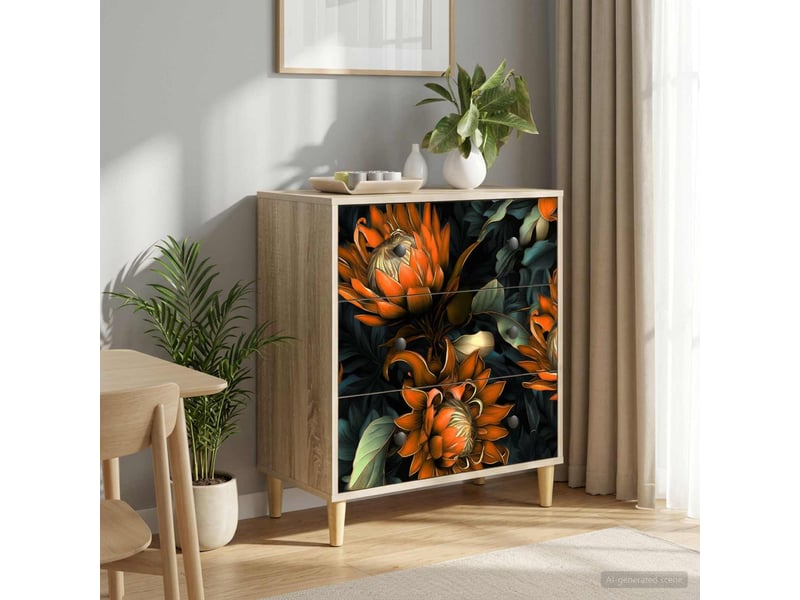  Commode chambre, meuble de rangement lochem impression orange 66 x 36,5 x 75 cm sonoma  - Conforama B