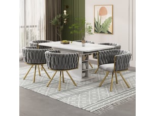 Lot de 6 chaises de salle à manger,pivotantes 360°,velours,gris et doré