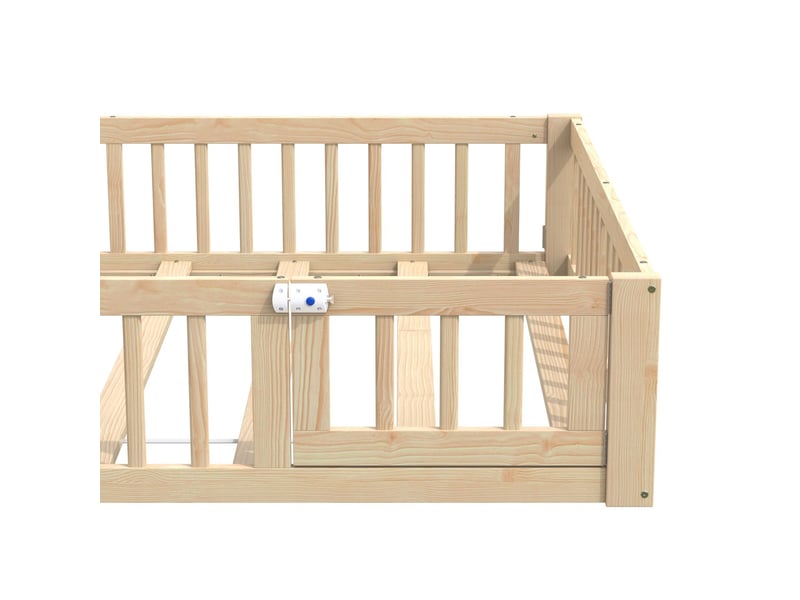 Lit cabane enfant 140x190, garde-corps haut lit enfant, structure bois massif pin mdf, forme cheminée créative, sommier à lattes inclus  - Conforama D