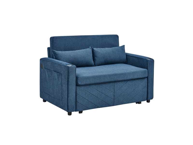 Canapé conception 3-en-1 style minimaliste grand et élégant luxe léger design coulissant convertible chargement usb idéal à la sieste bleu marine  - Conforama A