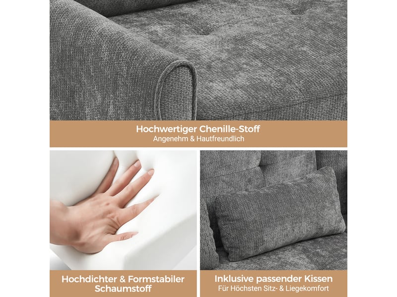  Canapé convertible 3 places en tissu chenille, 3-en-1, dossier réglable 90°145°180°, assise extensible, 3 coussins  - Conforama R