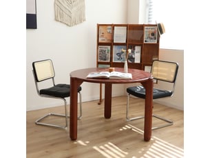 Lot de 2 chaises cantilever en cuir synthétique blanc et cannage pieds en acier chromé style breuer