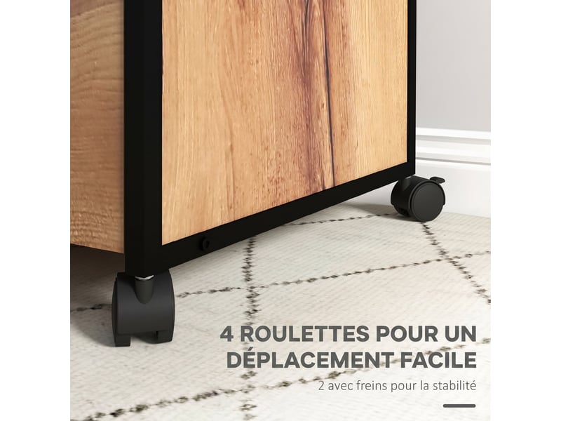  Caisson bureau mobile avec 2 tiroirs, marron, meuble rangement bureau sur roulettes avec barres pour dossiers  - Conforama R