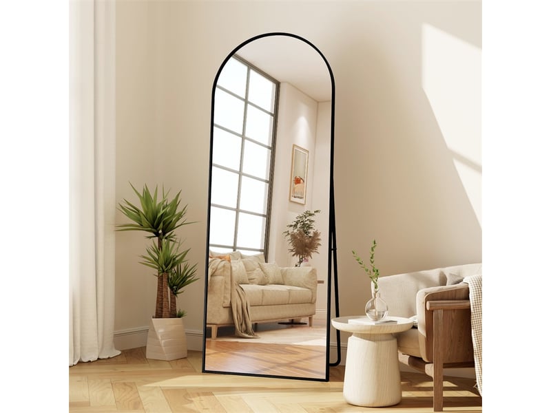  Miroir sur pied 164x54cm - grand miroir en pied arqué avec cadre en alliage d'aluminium - noir  - Conforama D