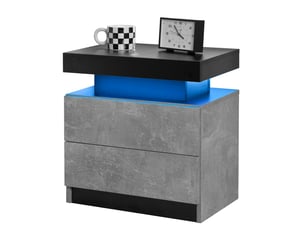 Table de chevet led moderne,49x34,8x52,1 cm,2 tiroirs,grise