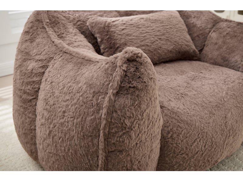Giant bean bag chair with pillow, comfy large bean bag chairs for adults and kids, faux fur floor sofa for living room bedroom apartment, khaki - Conforama D