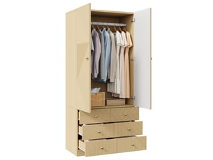 Armoire de chambre 90x200 cm effet chêne avec 2 portes et 6 tiroirs