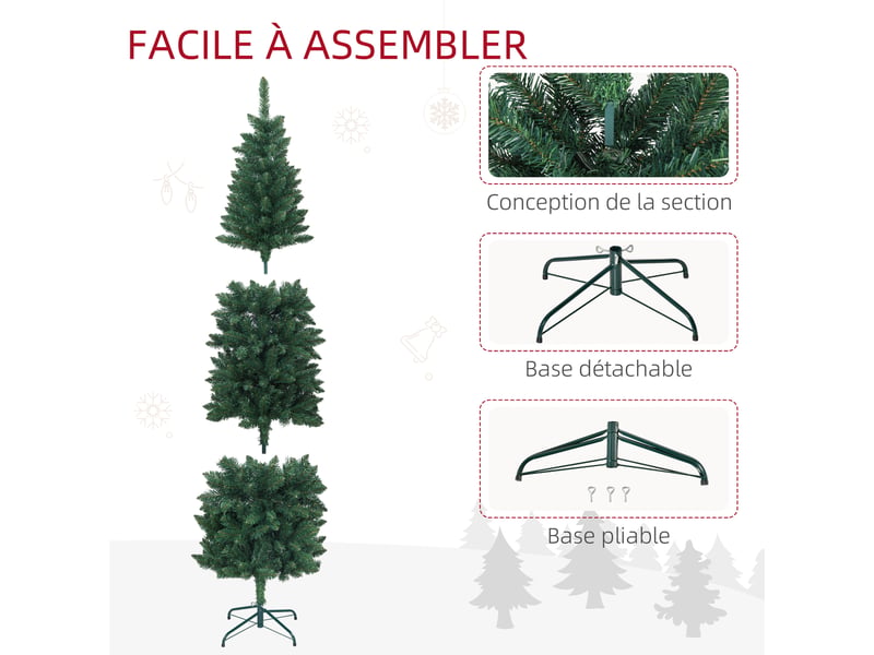  Sapin de noël artificiel 180 cm arbre de slim noël avec support en acier pliable, 479 branches épines vert  - Conforama R