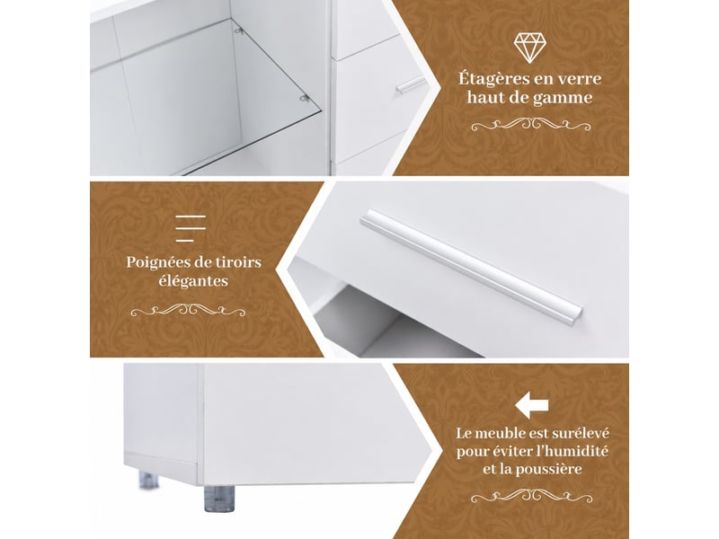  Meuble tv 140 cm 2 portes acryliques 3 tiroirs avec led blanc  - Conforama W