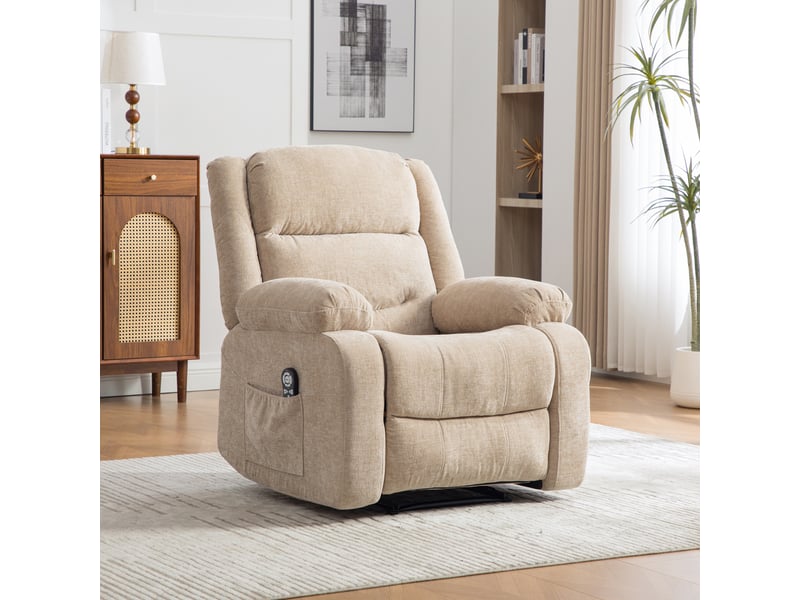  Fauteuil inclinable électrique multifonctionnel 96x96x101cm - avec assistance au maintien en hauteur, massage par vibrations - chenille - marron  - Conforama B