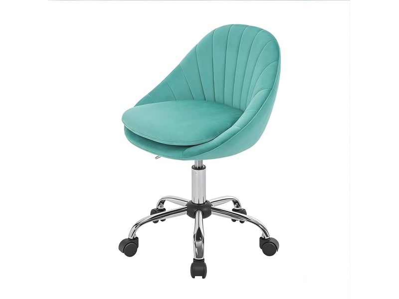  Chaise de bureau pivotante ergonomique en velours avec hauteur réglable et roulettes, turquoise  - Conforama A