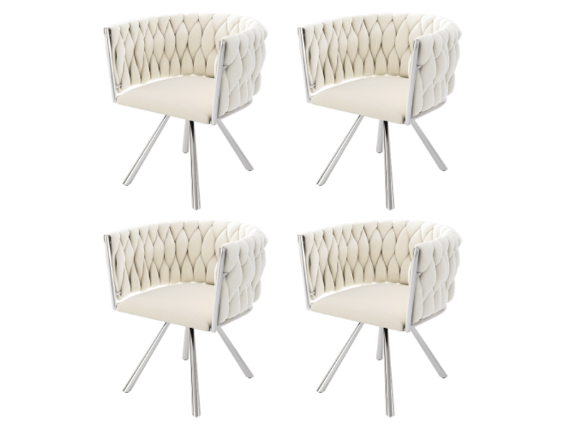 Lot de 4 chaises de salle à manger, chaise pivotante en velours avec 4 pieds de support en métal, beige et argent - Conforama A