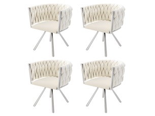 Lot de 4 chaises de salle à manger, chaise pivotante en velours avec 4 pieds de support en métal, beige et argent