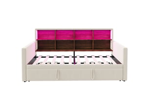 Lit avec rangement 90x190 cm <strong>ZOVIRA</strong> <strong></strong> coloris beige