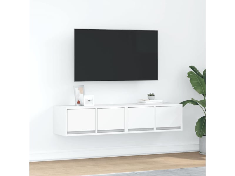  Lot de 2 meuble tv bas salon blanc 60x31x25,5 cm bois d'ingénierie shl52777  - Conforama B
