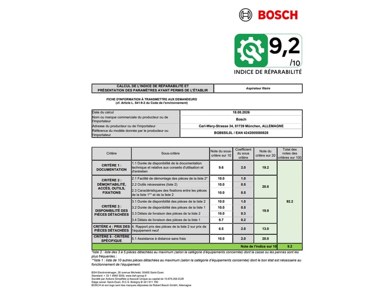  Bosch - aspirateur sac serie 6 prosilence  bgb6sil0l - BGB6SIL0L - Conforama R