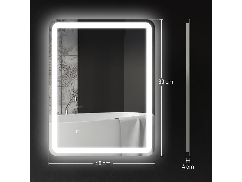 Miroir de salle de bain 60 x 80 cm, miroir led mural avec 3 couleurs lumière, dimmable, anti-buée, mémoire, argent - Conforama C