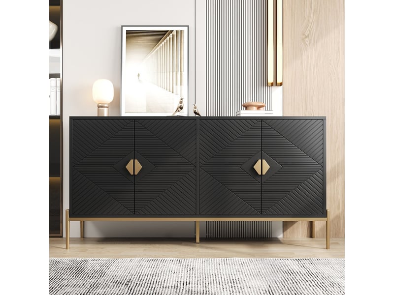  Buffet, armoire, meuble de rangement et meuble à tiroirs moderne, adapté au salonsalle à mangerentrée, quatre portes, noir  - Conforama D