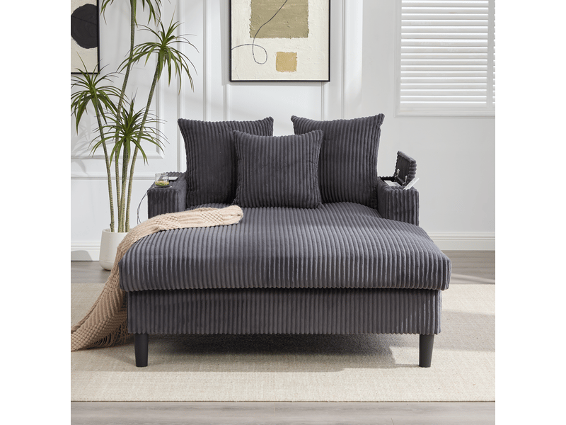 Canapé droit fixe 1 place tissu led gris foncé - Conforama D