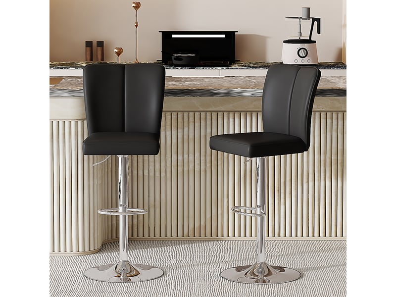 Lot de 2 - tabouret de bar réglable - 44 x 41 x 95,5-117,5 cm-noir et argent - en pu avec fonction pivotante à 360° et socle chromé - Conforama D