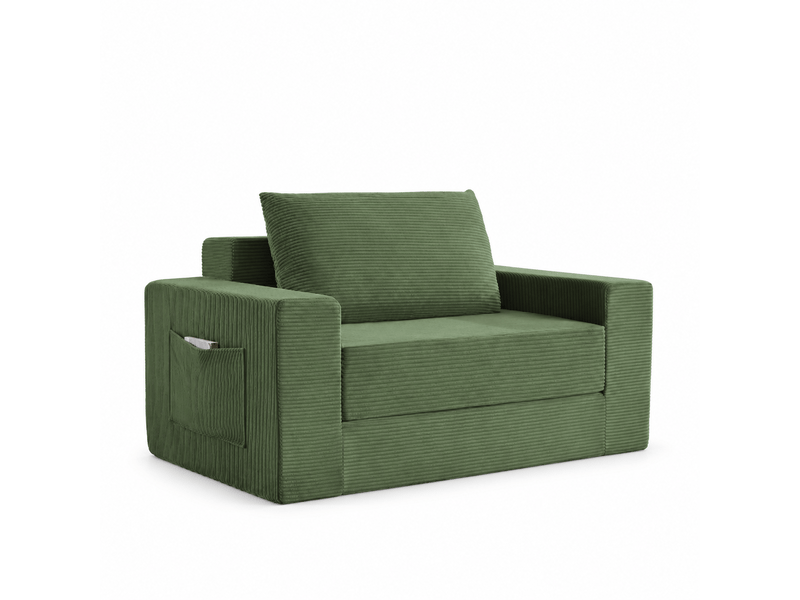  Canapé compressé 2 places convertible - transformable en chaise longue - poche latérale - moderne - velours côtelé - vert CozyNest - Conforama A