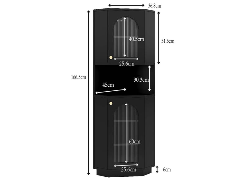 Colonne d'angle 45x45x166,5 cm, éclairage intégré, tablettes réglables, compartiment fermé, salle de bain, mdf noir  - Conforama C