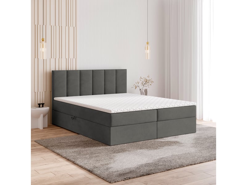  Boxspring meril 200x200 cm, lit complet avec matelas, gris  - Conforama B