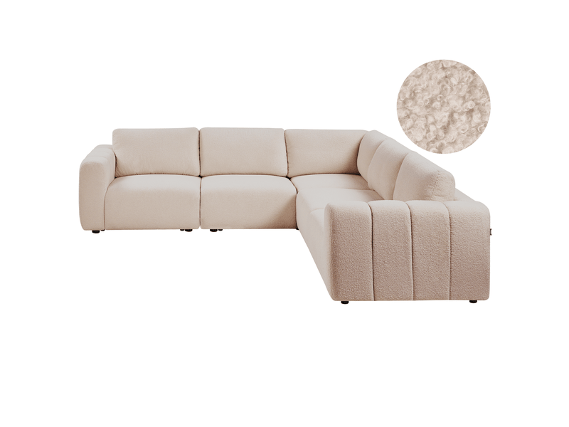 Canapé d'angle modulable 5 places kivvik bouclé beige côté gauche  - Conforama A